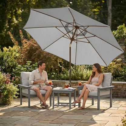 Kingdura 9FT Outdoor Patio Umbrella, Market Table Umbrella with Push Button Tilt and Crank, 8 Sturdy Fiberglass Ribs, UV Protection for Pool, Lawn, Deck, Backyard, Garden (Light grey)