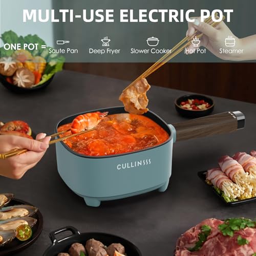 CULLINSSS 2L Hot Pot Electric Small Electric Skillet with Nonstick Coating