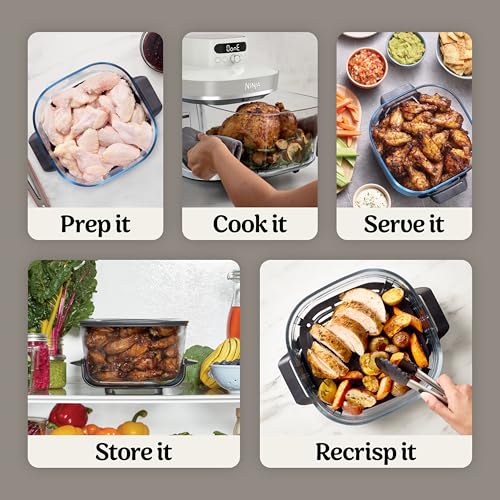 Ninja Crispi Pro 6-in-1 Glass Air Fryer | With Nontoxic, 6qt & 2.5qt Containers & Lids | Microwave, Freezer, Dishwasher Safe | 450°F Max Temp | 1800 Watt | Bone | AS101LG