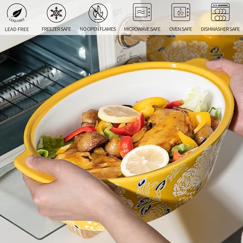 Ceramic Casserole Dish With Lid, Casserole Dishes for Oven, Baking Dish Lasagna Pans For Cooking, Oval Baking Pan, Dutch Oven, Perfect for Bread Baking and Serving, Housewarming, Christmas - Yellow