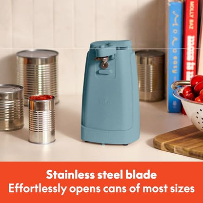 bella Electric Can Opener and Knife Sharpener, Removable Cutting Lever, Cord Storage, Stainless Steel Blade, Surf