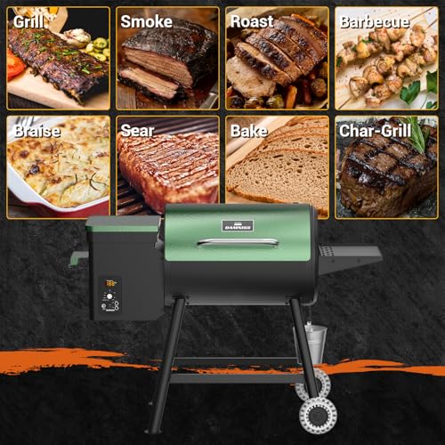 Electric Pellet Grill 456 SQ.IN Cook Area Pellet Smoker with Auto Feed & PID Controller 500°F Max Temperature 8 in 1 BBQ Grill with Meat Probe & Side Table with Hooks Perfect for Outdoor BBQ