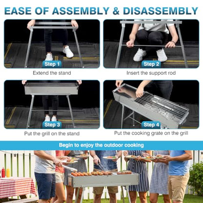 IRONWALLS Portable Charcoal Grill Foldable with Skewer, 32"(L)x8"(W)x32"(H)