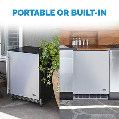 NewAir 24” Outdoor Beverage Fridge | Freestanding or Built-In Under counter Refrigerator for Outside Patio | Weatherproof Outdoor Fridge for 160 Cans with Auto-Closing Door | Stainless Steel
