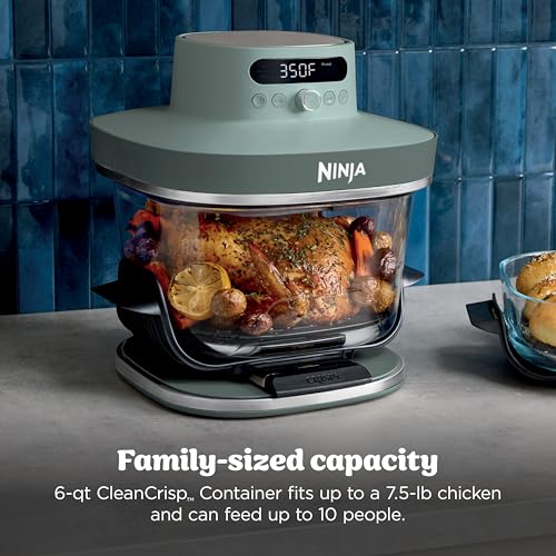 Ninja Crispi Pro 6-in-1 Glass Air Fryer | With Nontoxic, 6qt & 2.5qt Containers & Lids | Microwave, Freezer, Dishwasher Safe | 450°F Max Temp | 1800 Watt | Ash Grey | AS101DG