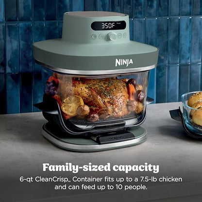 Ninja Crispi Pro 6-in-1 Glass Air Fryer | With Nontoxic, 6qt & 2.5qt Containers & Lids | Microwave, Freezer, Dishwasher Safe | 450°F Max Temp | 1800 Watt | Ash Grey | AS101DG