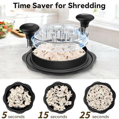 Ukeetap 10" Pro Chicken Shredder Tool Twist Large for Kitchen, BPA-Free Food-Safe Meat Grinder, Visible Chicken Breast Meat Shredder with Strong Anti-Slip Bottom & Ergonomic Handle, Black