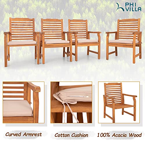 PHI VILLA 7pc Outdoor Dining Set, Expandable Wood Table w/Umbrella Hole