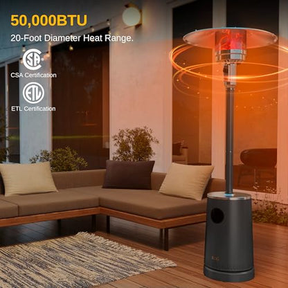EAST OAK 50,000 BTU Patio Heater with Sand Box, Table Design, Double-Layer Stainless Steel Burner, Wheels, Triple Protection System, Outdoor Heater for Home and Residential, Polar Night