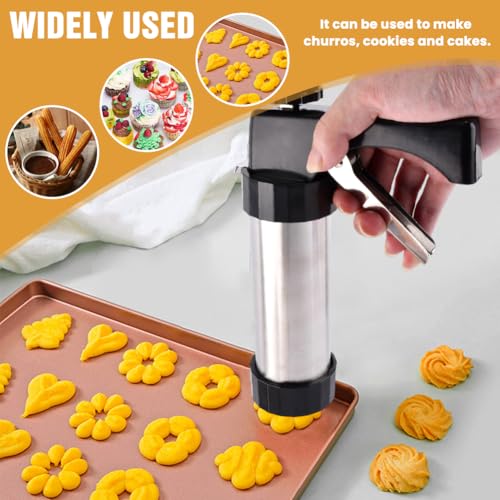 Stainless Steel Cookie Press Gun – 13 Discs & 8 Piping Tips for Baking & Decorating | Ideal for DIY Spritz Cookies, Cakes & Desserts – Perfect for Home Bakers & Dessert Lovers
