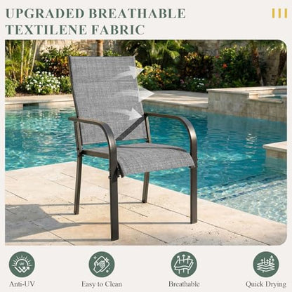 DSNAPE 7 Pieces Patio Table and Chairs Set, 63" Metal Dining Table with Umbrella Hole & 6 Textilene Fixed Chairs, Dining Table Set for 6, Outdoor Furniture for Porch Deck Backyard Balcony, Grey