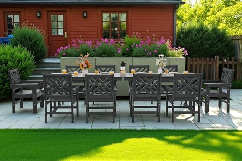 AXMOLM 12 Piece HDPE Outdoor Dining Set for 10, Patio Dining Furniture Set with 2 Table and Umbrella Hole, Outdoor Table and Chairs for Garden, Poolside, Backyard, Deck