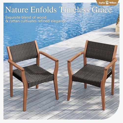 Sophia & William Patio Outdoor Table and Chairs Set, Patio Dining Sets for 8, 9 Pieces Patio Table Set Acacia Wood Table Expandable and Rattan Chairs for Backyard Deck Porch Outside