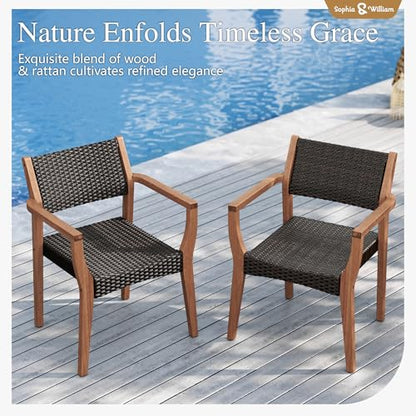 Sophia & William Patio Outdoor Table and Chairs Set, Patio Dining Sets for 8, 9 Pieces Patio Table Set Acacia Wood Table Expandable and Rattan Chairs for Backyard Deck Porch Outside