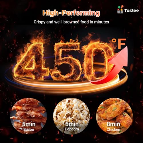 Tastee Ceramic Air Fryer, 8-in-1 Compact 5.5QT AirFryers, 450°F Digital Airfryer Dehydrator with Smart Probe, 24 Presets One-touch Cooking, In-app Recipes with Window, Dishwasher-safe & Non-stick