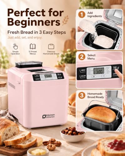 Kitchen in the Box Bread Maker, 2LB Bread Machine with Auto Nut Dispenser