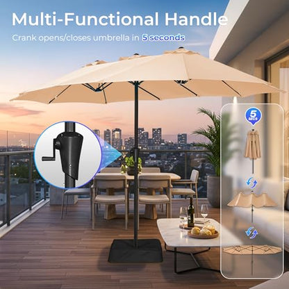 SUPERJARE 13FT Outdoor Patio Umbrella with Base Included, Double Sided Pool Umbrellas with Fade Resistant Canopy, Large Table Umbrella for Deck, Market, Backyard - Beige