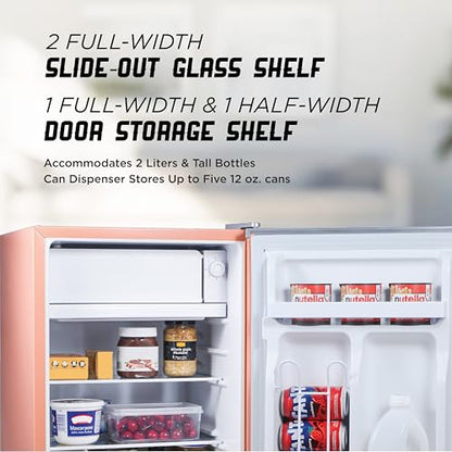 ICEBOX 2.5 Cu. Ft. Compact Refrigerator, ENERGY STAR Certified Small Refrigerator, Single Door Mini Fridge with Chiller Compartment, R600a Refrigerant, IBCR25BLS, Blush Red
