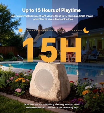 Upgraded Outdoor Rock Speaker 60W Deep Bass Multi-Sync up to 100Pcs, Remote Control, IPX7 Waterproof Solar-Powered with LED Lights Perfect for Pool, Garden, Patio, Ideal for Music Lovers - 2 Packs