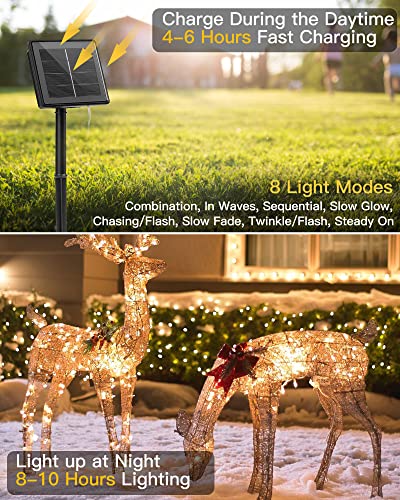 Minetom Solar Fairy Lights,33Ft 100 LED Solar String Lights Outdoor, IP65 Waterproof Patio Lights with 8 Modes for Tree Patio Christmas Party Wedding Decor (Warm White)