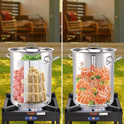ARC 32QT Stainless Steel Stock pot 6-Piece For Seafood Boil Pot with Basket and Steamer Rack,Cookware for Crawfish Crab Shrimp Lobster Boiling Pot, Turkey Fryer Pot, Tamale Steamer Pot with Strainer