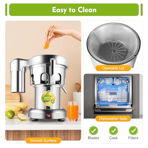 Commercial Heavy Duty Juicer Machine, 110V 370W Electric Juicer, Fruit and Vegetables Automatic Juice Extractor, Extractor Centrifugal Juice Making Machine, Stainless Steel Cold Press Juicer