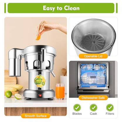Commercial Heavy Duty Juicer Machine, 110V 370W Electric Juicer, Fruit and Vegetables Automatic Juice Extractor, Extractor Centrifugal Juice Making Machine, Stainless Steel Cold Press Juicer