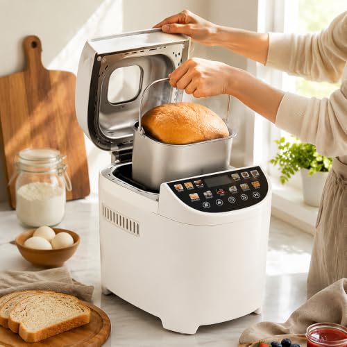 Smart Bread Maker, 2LB 12-IN-1 Automatic Bread Machine With Color Touchscreen, Gluten-Free Setting, Nonstick Pan, 2 Loaf Sizes, 13H Reserve & 1H Keep Warm (White)