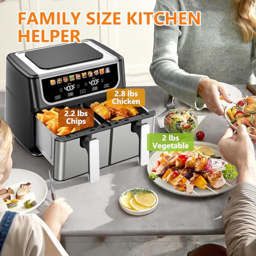DUMOS 9.5 Quart Dual Basket Air Fryer, 10-in-1 Large Airfryer