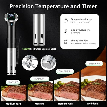 WiFi Sous Vide Cooker with APP Control,1100W Sous Vide Immersion, 3D Heating& LED Display for Fathers Day Kitchen Gifts for Men,Temperature Range 77-203℉ Ultra-Quiet Slow Cooking Sous-vide APP Control