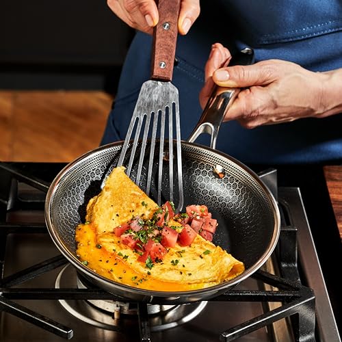 HexClad Hybrid Nonstick 6-Piece Frying Pan Set, 8, 10 and 12-Inch Frying Pans with Tempered Glass Lids, Stay-Cool Handles, Dishwasher and Oven Safe, Induction Ready, Compatible with All Cooktops
