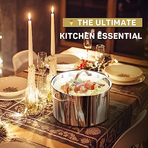 Ciwete Stock Pot 12 Quart, 18/10 Tri-Ply Stainless Steel Whole Clad Stock Pot with Lid, Seamless 12 QT Cooking Pot with Copper Handle, Healthy Stockpots, Induction, Gas, Oven and Dishwasher Safe
