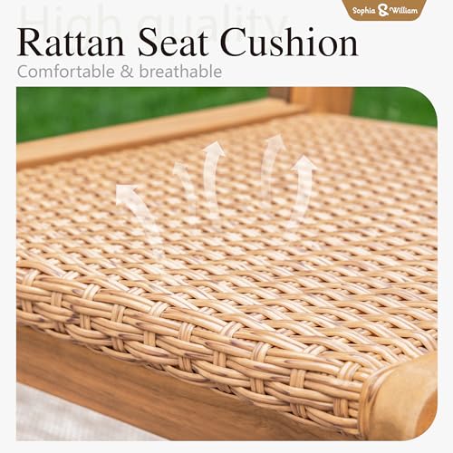 Sophia & William Outdoor Dining Set, Wooden Patio Table and Chairs Set, Rattan Furniture Set of 8 Rattan Chairs and 1 Acacia Wood Rectangular Table for Yard, Garden, Porch and Poolside