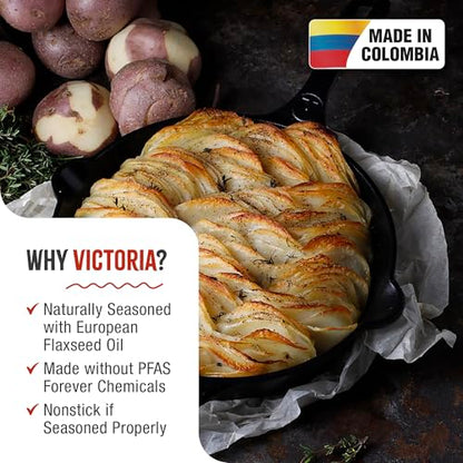 Victoria 10-Inch Cast Iron Skillet, Pre-Seasoned Cast-Iron Frying Pan with Long Handle, Made in Colombia