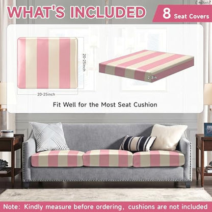 CALBODE 8 Pcs Stretch Striped Seat Cushion Covers, Pink&Beige, Cover Only
