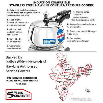 Hawkins 3 Litre Contura Pressure Cooker, Stainless Steel Inner Lid Cooker, Handi Cooker, Induction Cooker, Silver (SSC30)