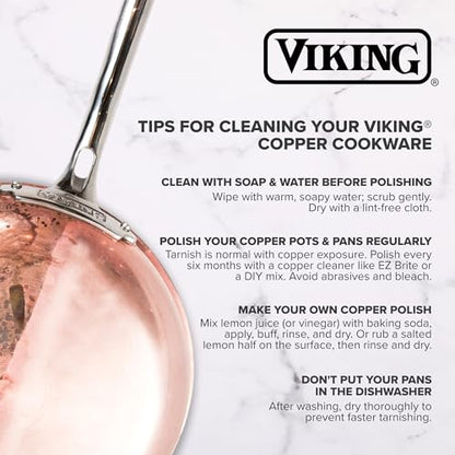 Viking Contemporary 4-Ply Pots and Pan Set, 9 Piece Copper Kitchen Cookware with Metal Lids