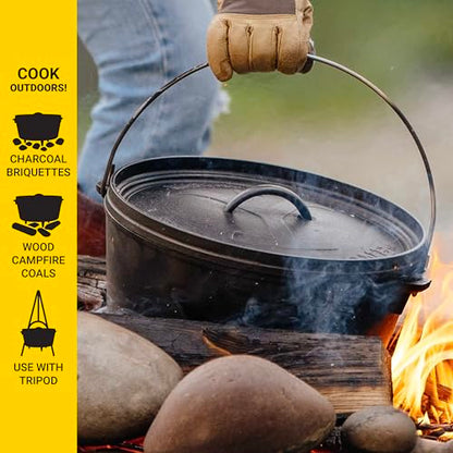 Lodge Pre-Seasoned Yellowstone Stamped Cast Iron Cookware - Use in the Oven, on the Stove, on the Grill, or Over a Campfire - Power Y 8 Quart Dutch Oven