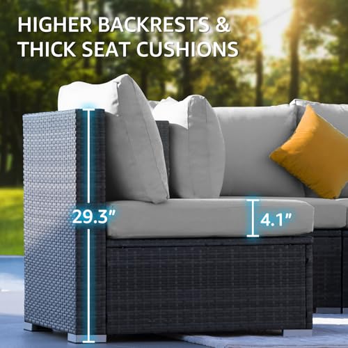 NICESOUL 15 Piece Outdoor Patio Furniture Set with Fire Pit, Extra Large Wide Outdoor Deep Seated Sectional, Cozy 29.3'' High-Back Modular Couch, 500 Lbs High Weight Capacity Wicker Sofa, Light Gray