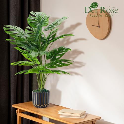 Der Rose 28'' Fake Plants Tall Artificial Monstera Faux Plants Indoor Outdoor Tree for Living Room Home House Decor