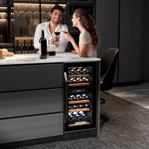 ROVSUN 15 Inch Dual Zone Wine Fridge, 26 Bottle Wine Cooler Refrigerator