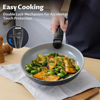 BEZIA Induction Cookware with Healthy Ceramic Coating, Camping Pots and Pans Set Nonstick 10pcs with Detachable Handles, Induction RV Kitchen Set with Removable Handles, Oven Safe