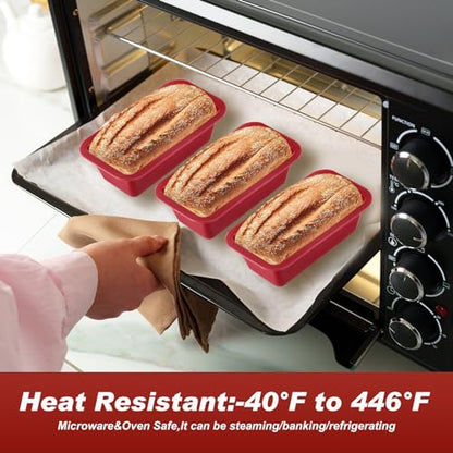 Willinglong 8 Pcs Silicone Mini Loaf Pan Silicone Bread Loaf Pan Rectangle Baking Molds Non Stick for Mini Cake, Homemade, Bread and Meatloaf, Red 6.1 x 3.3 x 1.8 Inch