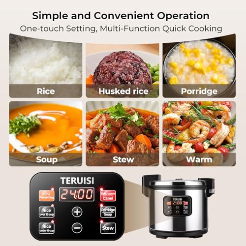 TERUISI Commercial Rice Cooker, 15.85QT/84 Cups Cooked Rice 15L Large Capacity Rice Cooker & Warmer, 1850W Fast Rice Cooker with 6 Functions, LED Display, Non-stick Inner Pot for 25-35 People Use,110V
