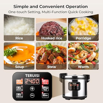 TERUISI Commercial Rice Cooker, 15.85QT/84 Cups Cooked Rice 15L Large Capacity Rice Cooker & Warmer, 1850W Fast Rice Cooker with 6 Functions, LED Display, Non-stick Inner Pot for 25-35 People Use,110V