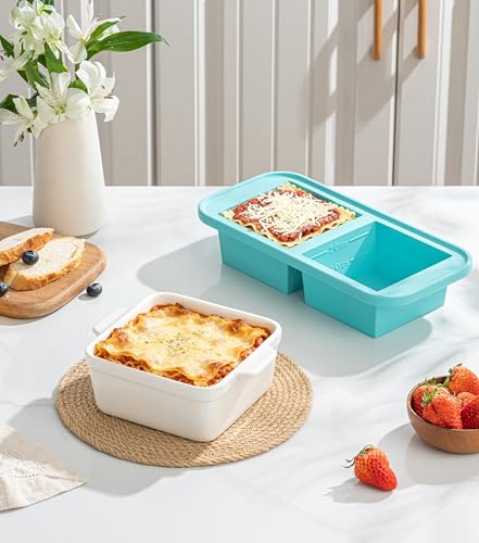5x5 Small Baking Dish for Oven, 28 Oz Individual Ceramic Casserole Dish with Handles, Mini Baking Dish for Lasagna, Brownies, Desserts & Reheating, Oven Microwave Dishwasher Safe, Set of 2