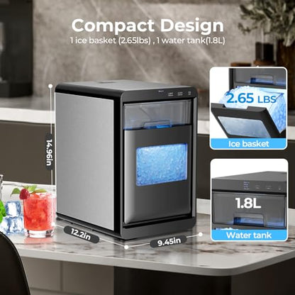 Antarctic Star Nugget Ice Maker Countertop 44Lb/Day LED Display Machine
