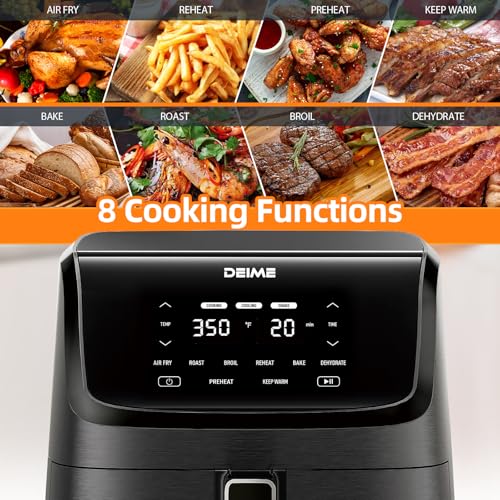 DEIME Air Fryer 7.2 QT 1700W Oilless Oven Healthy Cooker Air Fryers Large Capacity with 8 Presets, LCD Touch Screen, Customerizable Cooking, Non-Stick Basket (Black)