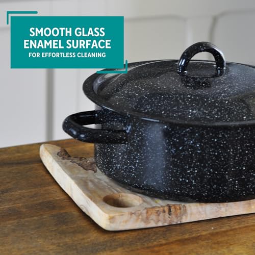 Mirro 4.5 Quart Traditional Vintage Style Black Speckled Enamel on Steel Dutch Oven with Lid, (MIR-10701)