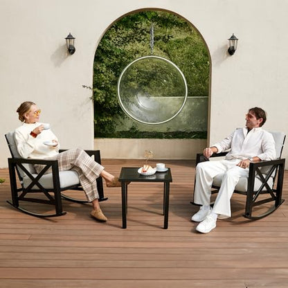 NATURAL EXPRESSIONS 3 Piece Patio Rocking Bistro Set, 6.5'' Thick Cushions
